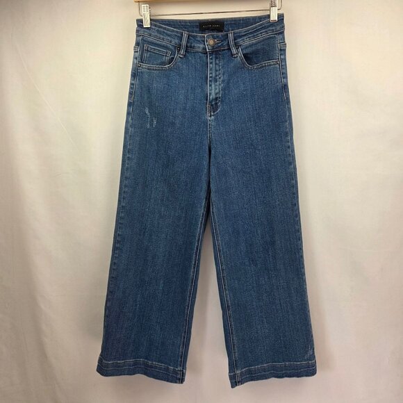 Risen Wide-Leg High-Rise Cropped Jeans Size 7 Medium Wash - Picture 1 of 13